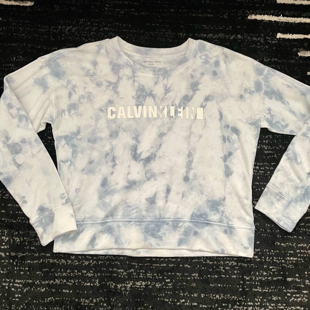 Calvin Klein - Light Blue Tie-Dye Cropped Sweatshirt - Size M